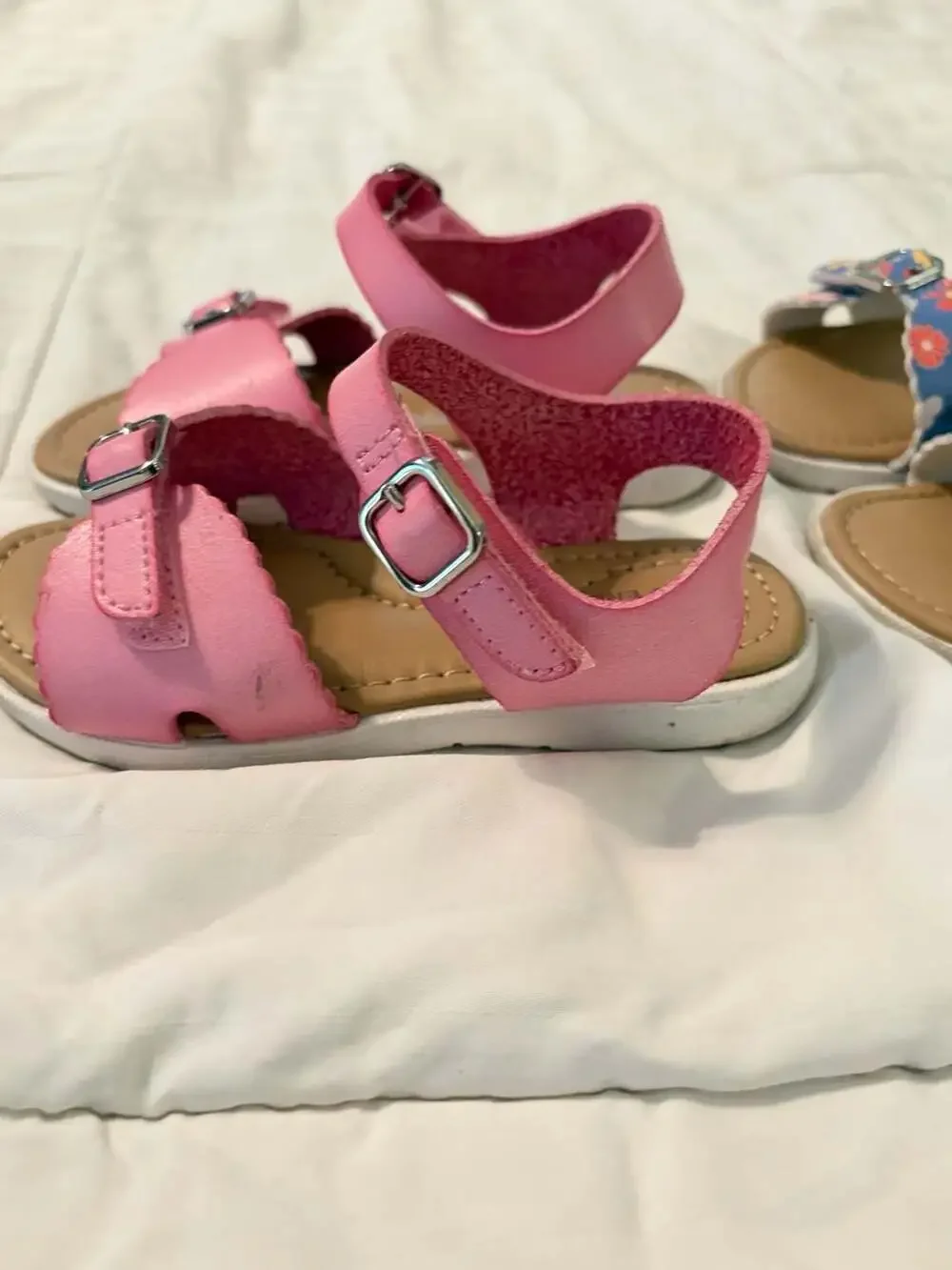 Lands’ End Toddler Girls Sandals Size 9 Lot of 2 Pink & Blue Floral Scalloped